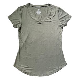 Lildy Super Soft Tee S/M Rounded Hem V-Neck T-Shirt Olive Green Stretch Women's